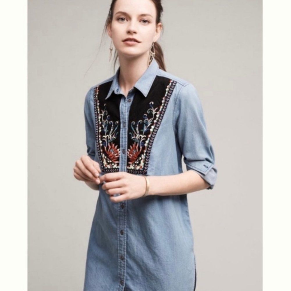 Anthropologie Holding Horses Chambray Tunic Top 4 - Picture 3 of 8